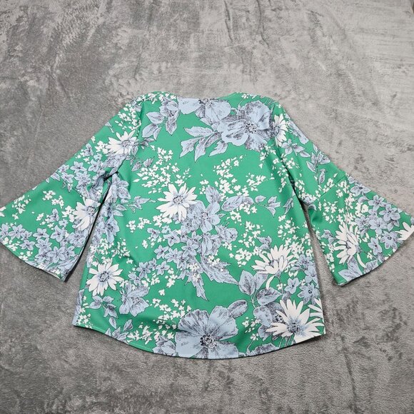 Tuckernuck Top Womens Small Green Floral Botanical Rose Preppy Blouse - Picture 6 of 8